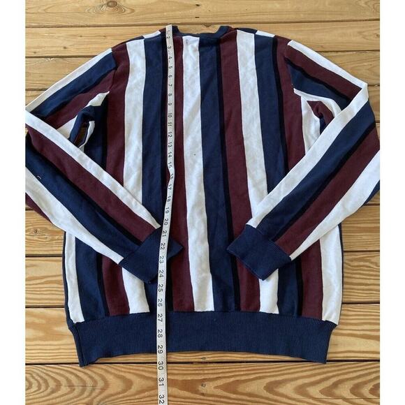 NWT $49.99 Guess Stripe Long Sleeve Sweater Size XL Men’s Navy Maroon - Picture 7 of 9